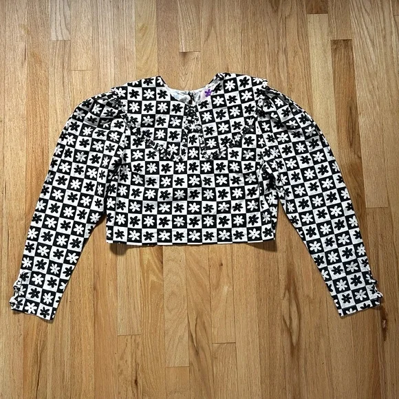 LISA SAYS GAH wendy daisy check black long sleeve blouse victorian size L - Picture 4 of 15